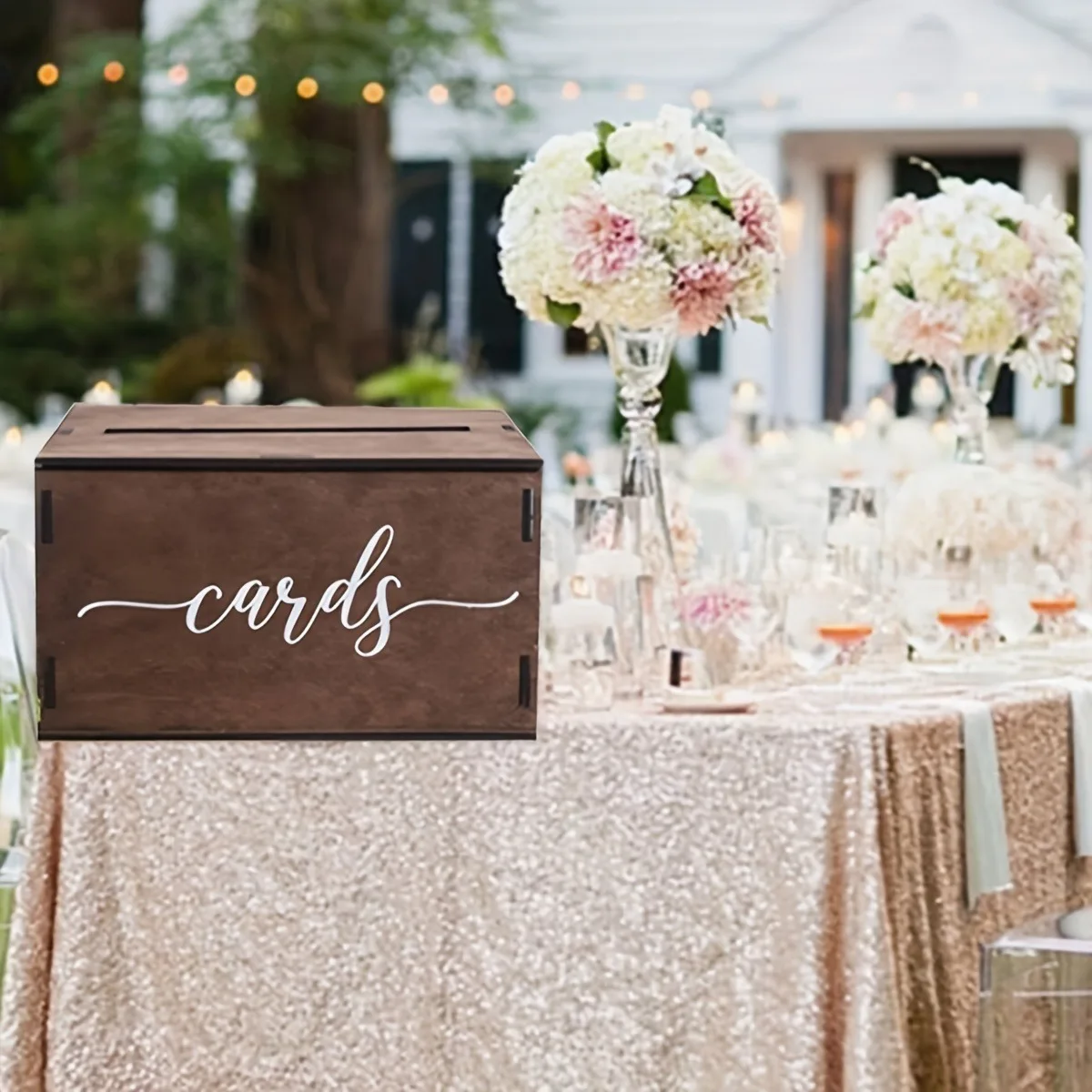 Description Picture 2 of item1 piece of 2024 wooden wedding card box with slot and lid, wedding gift and reception decoration, anniversary birthday party