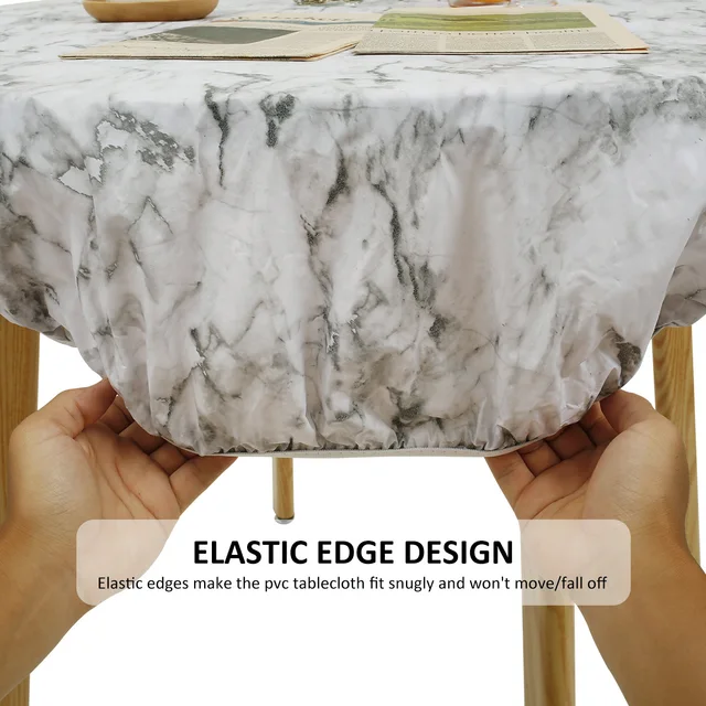 Nappe ronde en PVC imperméable à l'huile, à bords élastiques, pour fête de mariage, décoration de maison, housse de Protection pour Table de cuisine 3