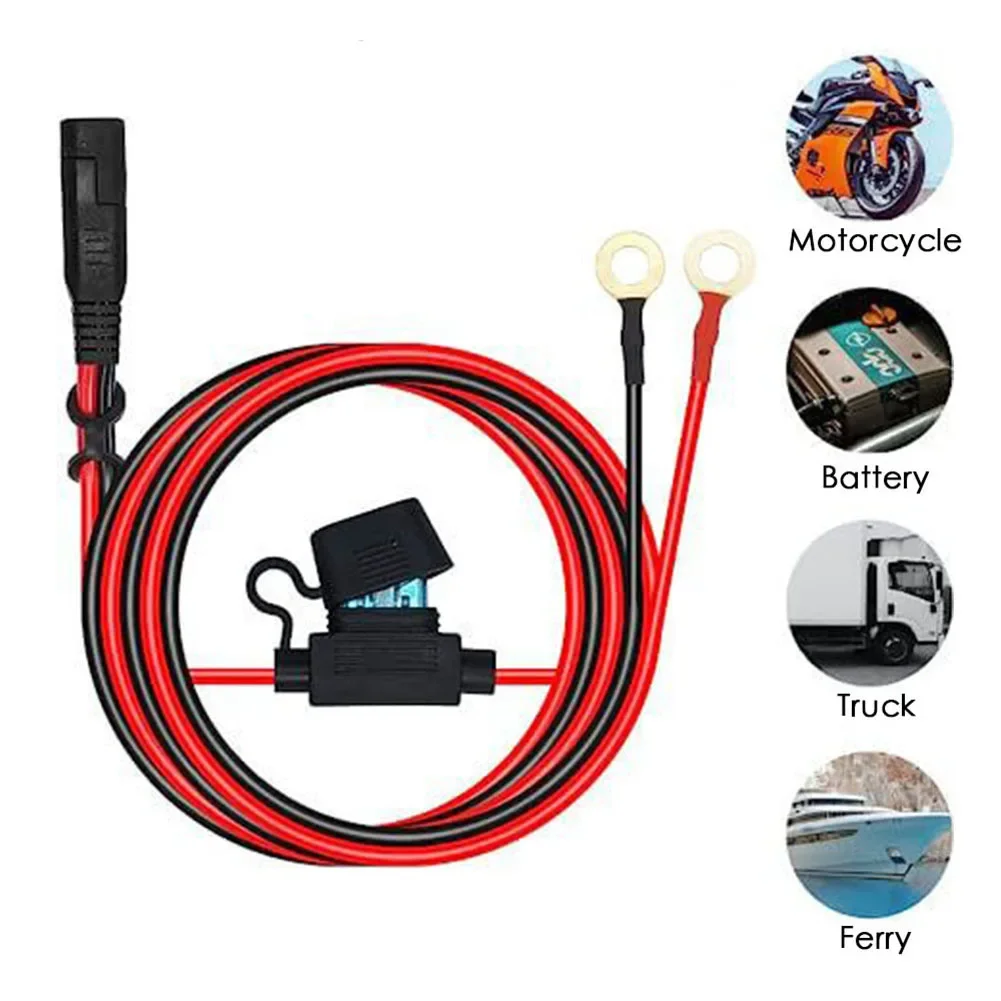 Motorcycle Quick Release SAE Cable With Fuse Terminal O Connector Battery Charger Extension Adapter Wire 16AWG Terminal