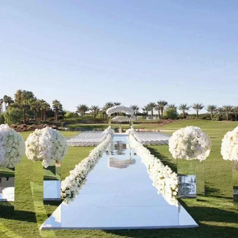 Mirror Wedding Carpet 10M/32.8FT White Mirror Surface Background Decoration White Paper T-stage Show Stage Carpet