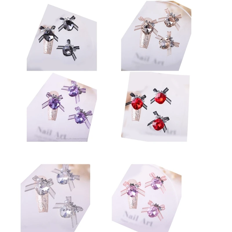 

3 шт. аксессуары для создания уникального дизайна ногтей с камнями для дизайна ногтей с бантиком из органзы C1FF