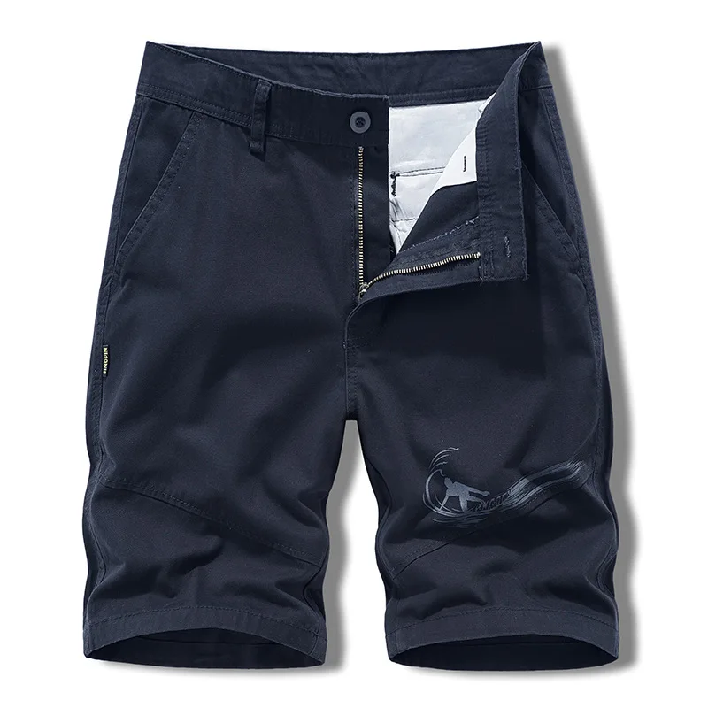 Bedruckte Sommer-Cargo-Shorts für Männer im Freien, lässig, einfarbig, knielang, gerade, kurze Männer, japanischer Stil, Baumwoll-Shorts für Männer_voghion.com
