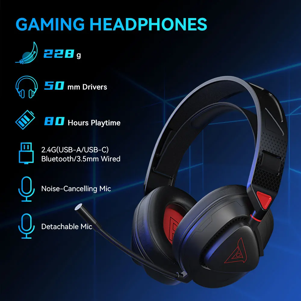 TAIDU THS318 Gaming Headset Wireless Bluetooth 5.3 With Microphone 1000mAh Headphones Gamer Choice for PC Laptop Console