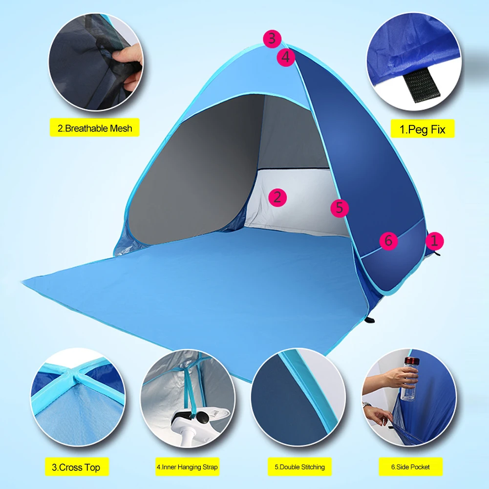 Instant Pop-Up Beach Shelter Ultralight Automatic Sun Shade With 50+ UV Protection Sand Pockets Outdoor Camping Supplies