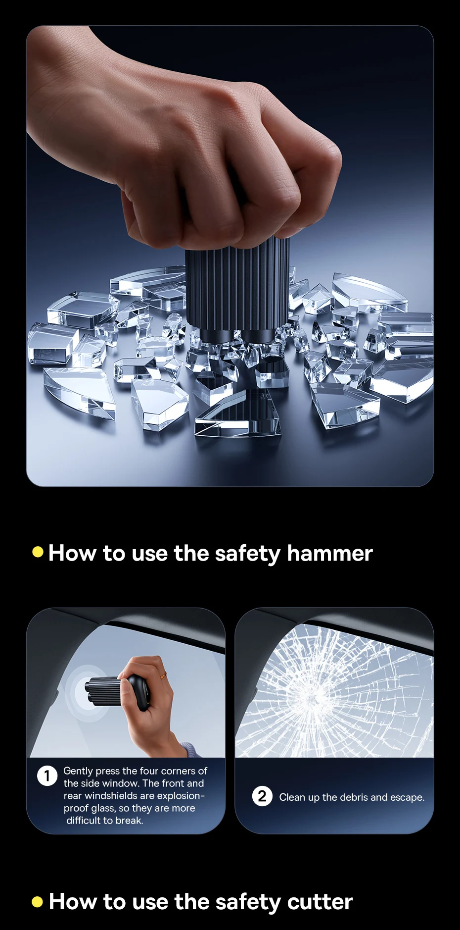 Double-Headed Car Safety Hammer Alloy Steel Emergency Escape Hammer Hidden Push-