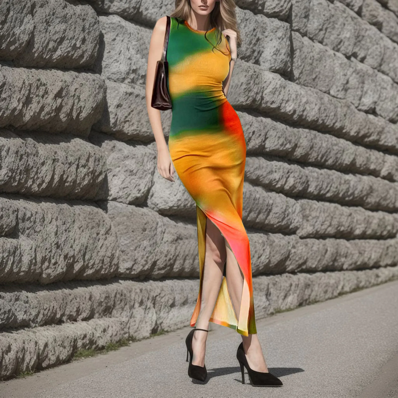 

Sexy Sleeveless Backless Summer Maxi Dress Women Tie Dye Print Split Slim Long Dress Elegant Bodycon Party Dresses Vestido 2023