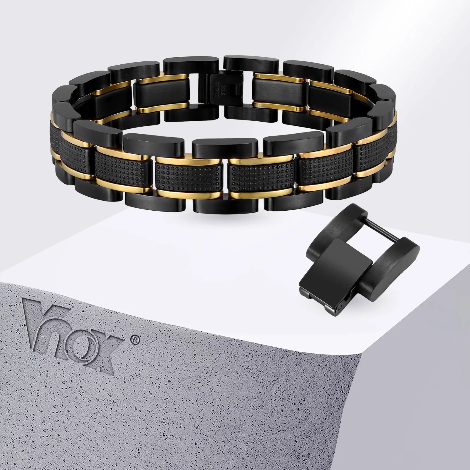 Vnox 14,5 mm breites Herren-Armband aus Edelstahl, Uhrenarmband mit Doppelverschluss, verstellbarer Schmuck, Geschenk für Ihn, Ehemann, Vater