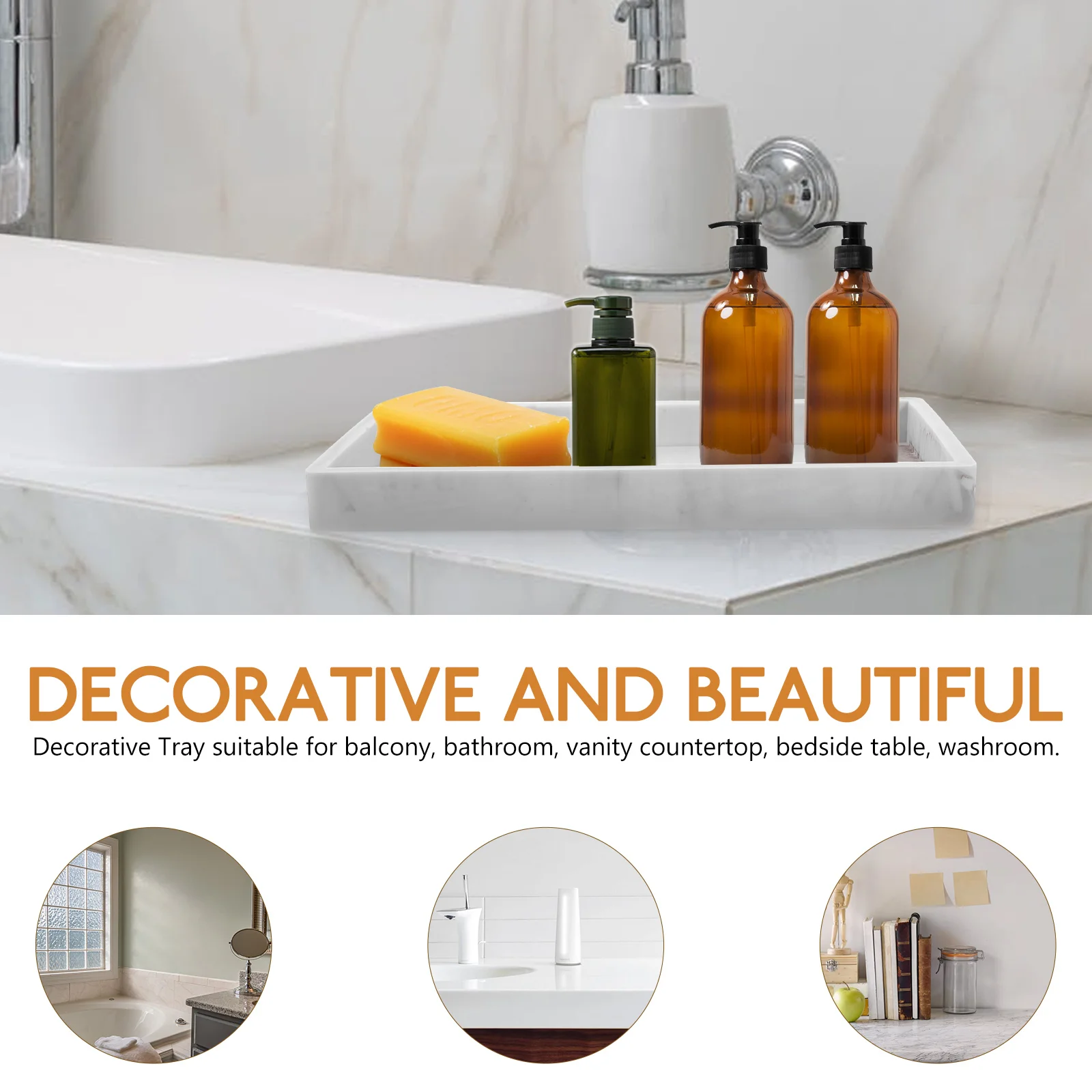 White Marble Silicone Bathroom Storage Tray Decorative Vanity Counter Top ganizer For Lotion Cosmetics Keys Jewelry Bath Tub