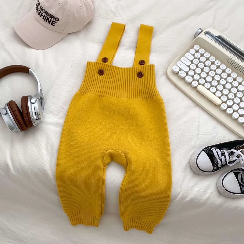 Autumn Infant Baby Knitted Jumpsuit Overalls Toddler Baby Boys Girl Trousers Knitted Solid Color Newborn Pants Baby Trousers Cotton Pants Baby Leggings
