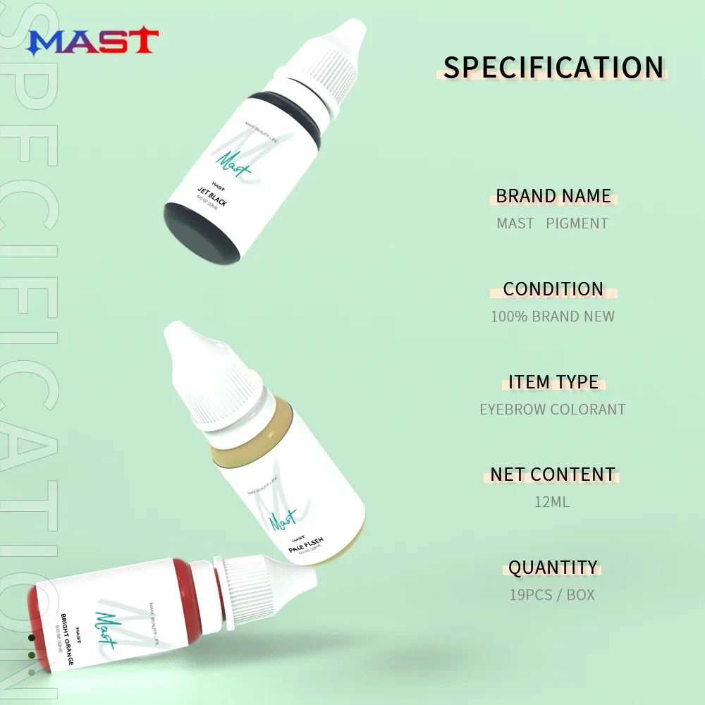 Mast Tattoo 0.41oz/12ml Plant Ink for Eyebrow Eyeliner Microblading Pigment Ink for Permanent Makeup Tattoo Supply