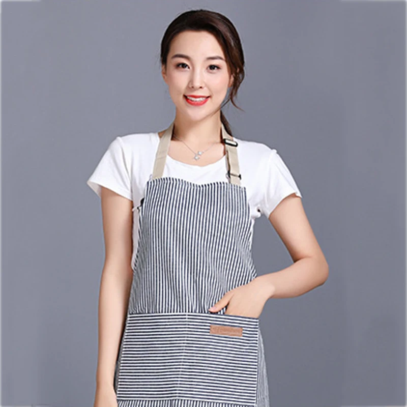 Fashion Striped Apron Adjustable Kitchen Cooking Baking Front Aprons For Woman Men Work Apron