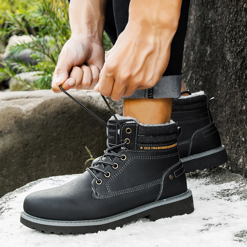 

Мужские кожаные ботинки больших размеров, теплые мотоциклетные ботинки в стиле ретро, высокие берцы для альпинизма, Осень-зима