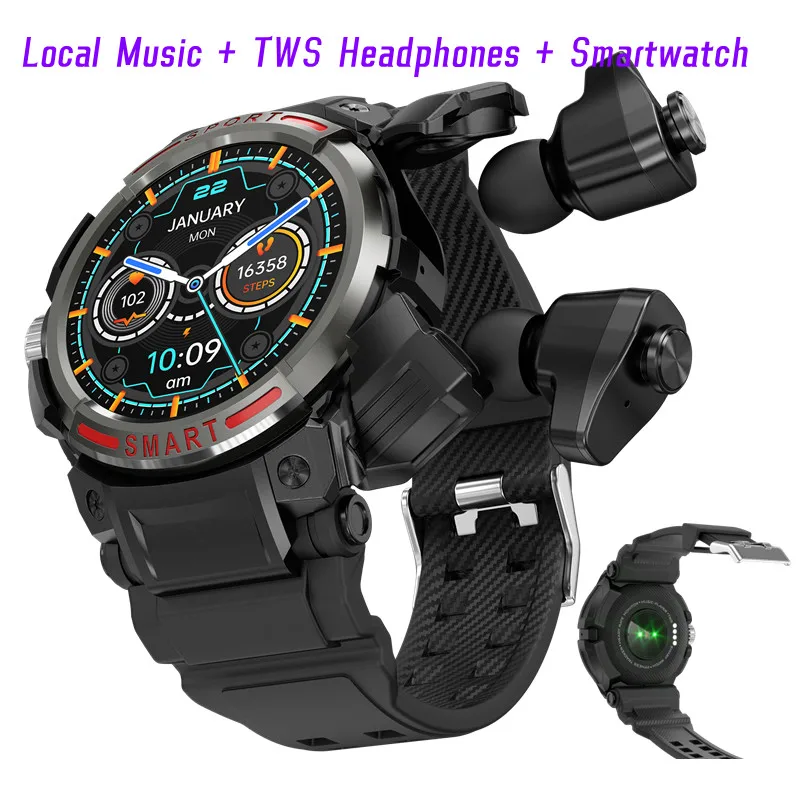 

1.43" Amoled Original Smartwatch TWS Headphones 2-in-1 Men Outdoor Sports Watch Bluetooth Call Recording Smart Watch Local Music