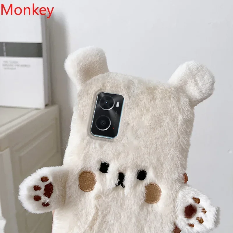 Cute Brown Bear Fur Phone Case For OPPO Realme 8I C35