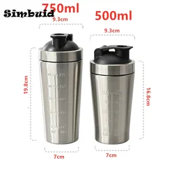 Stainless Steel Protein Shaker Bottle, Leak-Proof with Mixing Ball & Measurement Scale - 750ML (Silver)