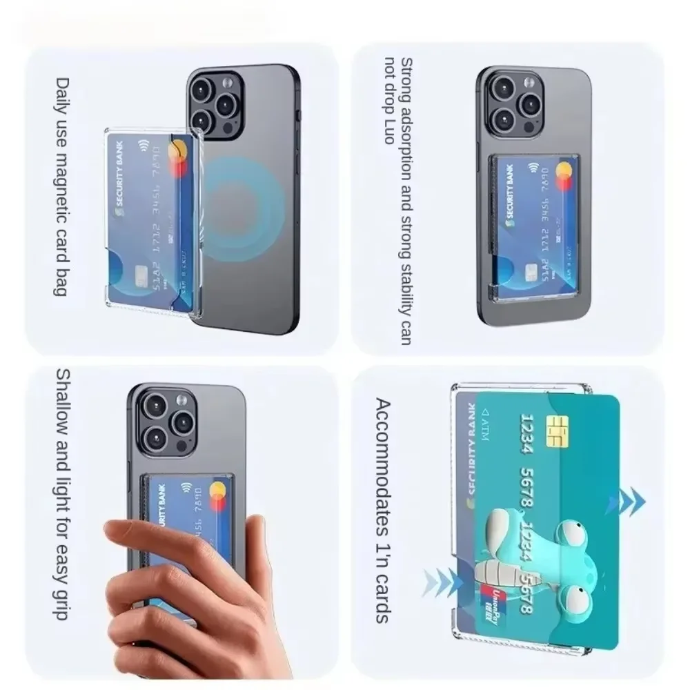 Transparent Magnetic Phone Case with Adhesive Card Holder and Strong Magnetic Card Sleeve