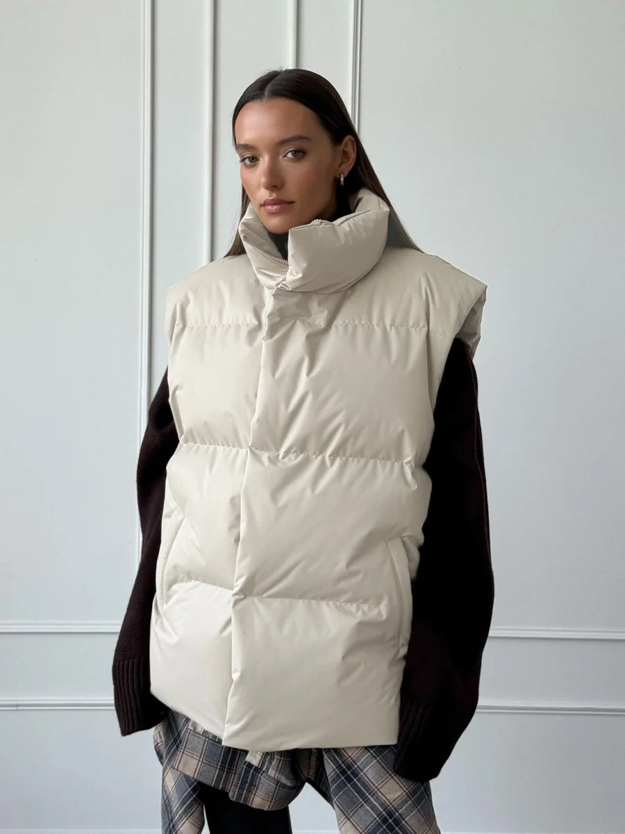 Casual Loose Sleeveless Jackets Parkas Female Winter New Streetwear Outwear For Women Lapel Tank Top Patchwork Coat
