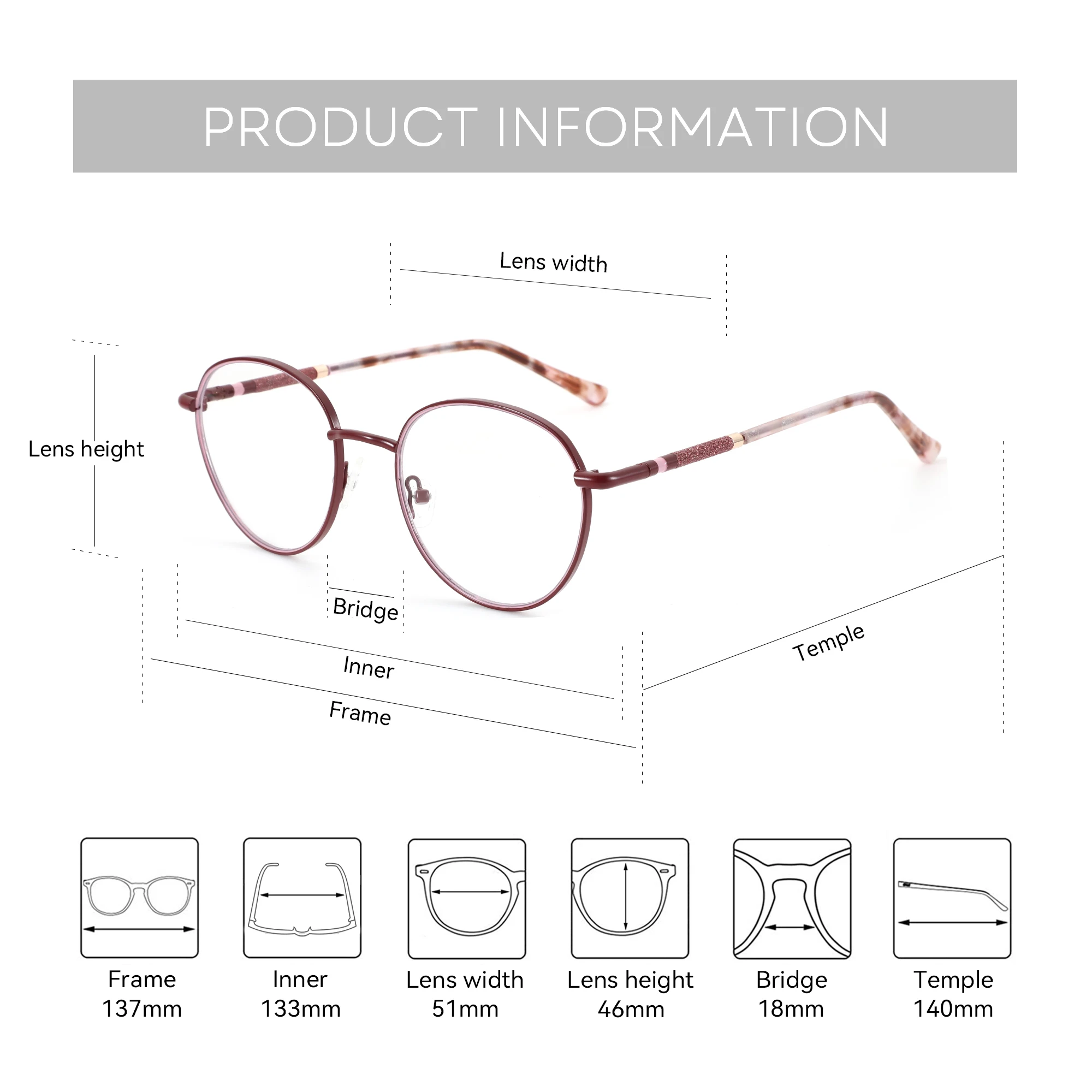 ZENOTTIC L Size Round Prescription Glasses Women Multifocal