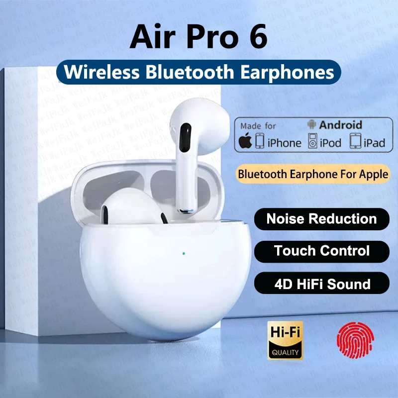 

For Apple Original Air Pro 6 TWS Wireless Bluetooth Earphones In Ear Earbuds Mic Pods Headset For Xiaomi Android iPhone Earphone