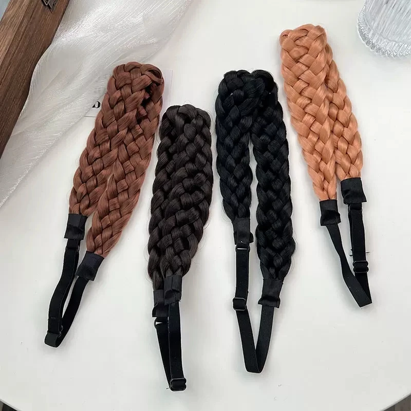 Braided Women's Elastic Hair Headband - Adjustable Synthetic Hair Accessory