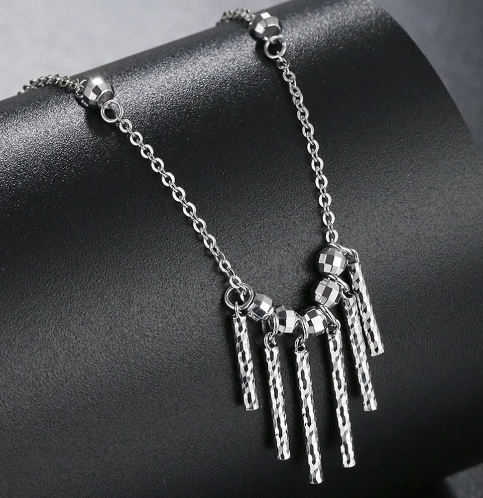 

Real Pure Platinum 950 Chain Women Lucky Stick Bead Tassel O Link Chain Necklace 4.1-4.3g