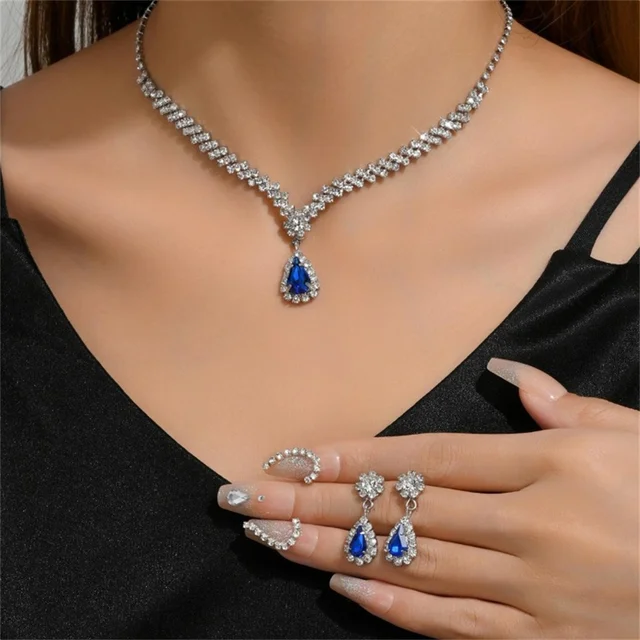 2024 Fashion Bridal Jewelry Sets for Women Earring Necklace Set Rhinestone Crystal Wedding Necklaces Earrings Sets 3