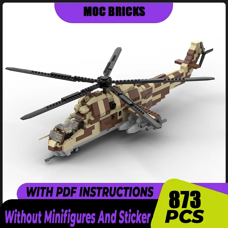 

Moc Building Bricks Military Mi-24 Helicopter Gunship Model Technology Modular Blocks Construstion Toy DIY Set Assembly Gifts