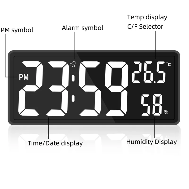 Reloj De Pared Digital Grande, Pantalla De Temperatura Y Humedad, Modo  Nocturno, Reloj De Mesa, 3 Modos De Visualización, 12/24h, Reloj  Electrónico Led - Relojes De Pared - AliExpress