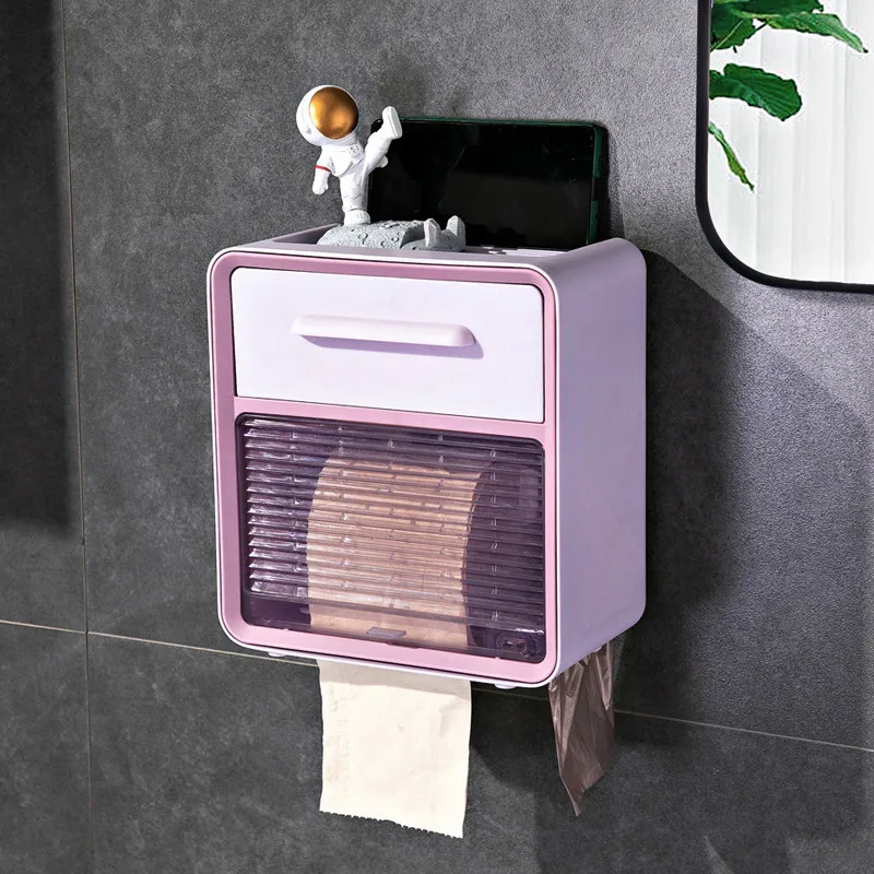 Wall Mounted Tissue Box Toilet Paper Container Holder Bathroom Organizer Accessories Waterproof Toilet Rolls Storage Rack Box 6