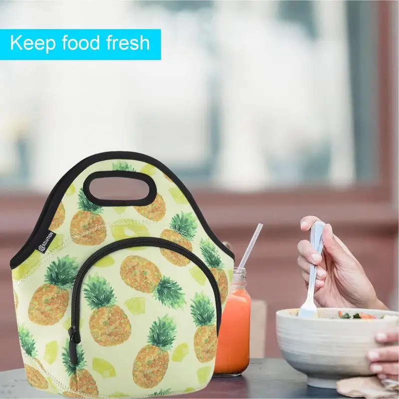 Lunch Bag Women Printed Lunch Box Pouch Insulated Kids Bag Adults Neoprene Tote Pouch For Various Food Hot Sale