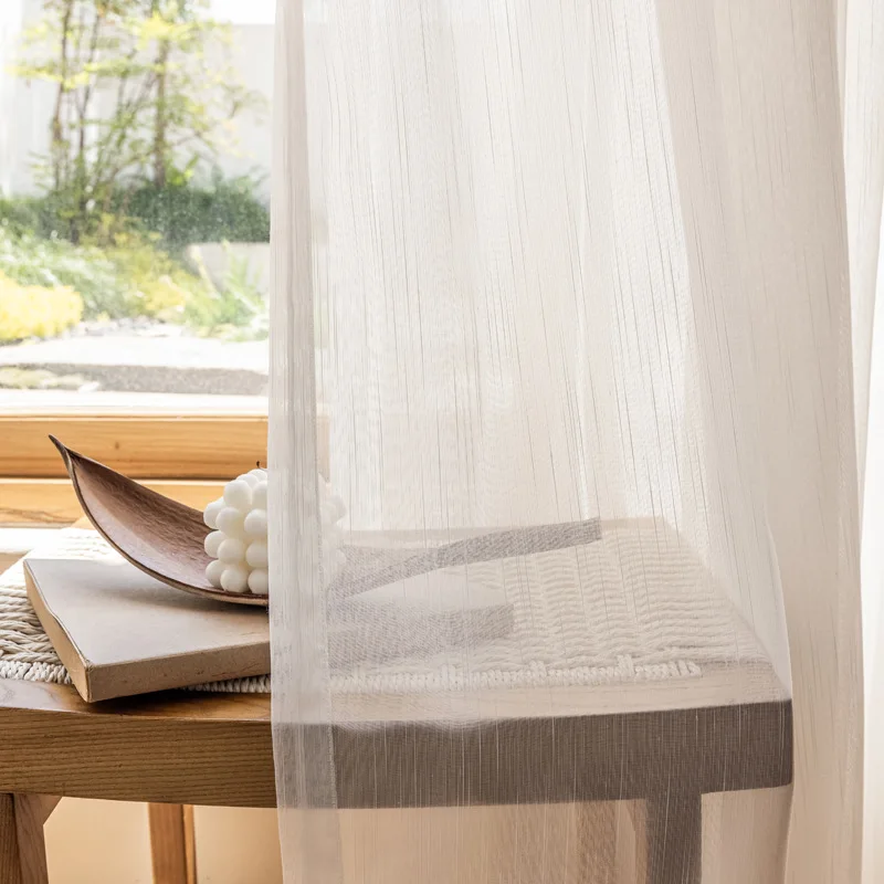 Custom Size Semi Solid White Striped Tulle Window Sheer Curtain Tulles for Living Room Bedroom Voile Kitchen Drape Blinds Drapes 3