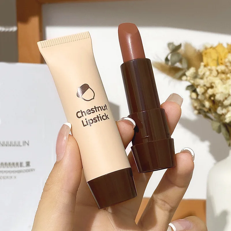 Velvet chestnut lipstick matte lip makeup easy to color not take off moisturizing whitening beginner student |