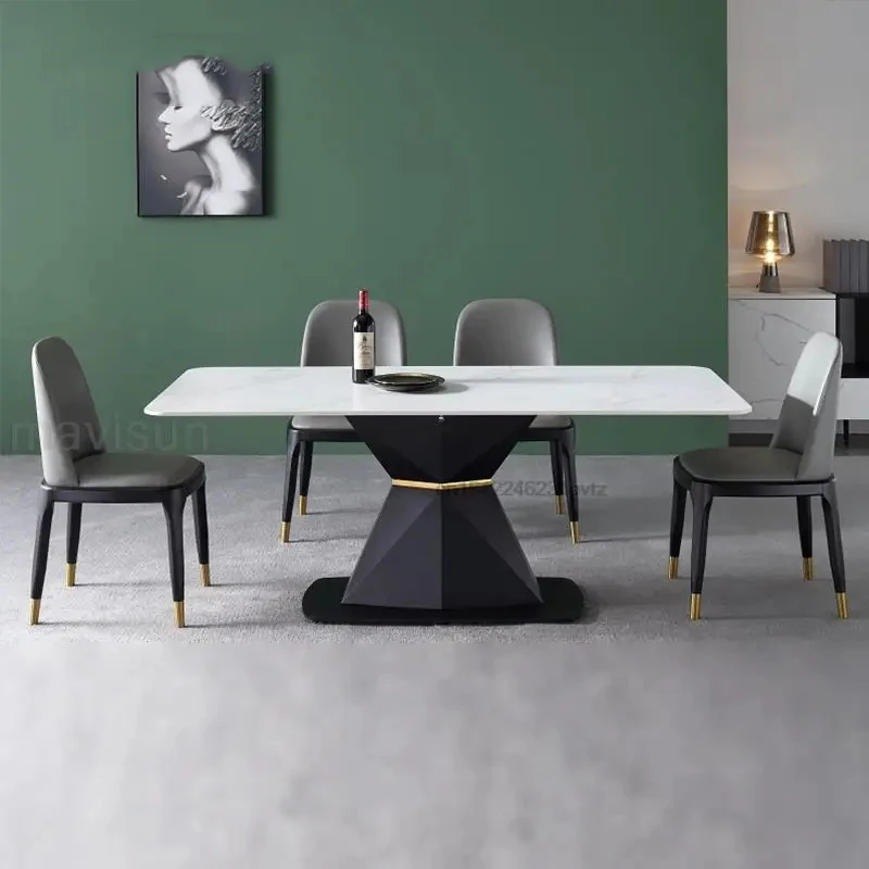 

Indoor Italian Marble Rock Board Dining Table Chairs Combination Household Modern Simple Mesa Cocina Livingroom Furniture Sets