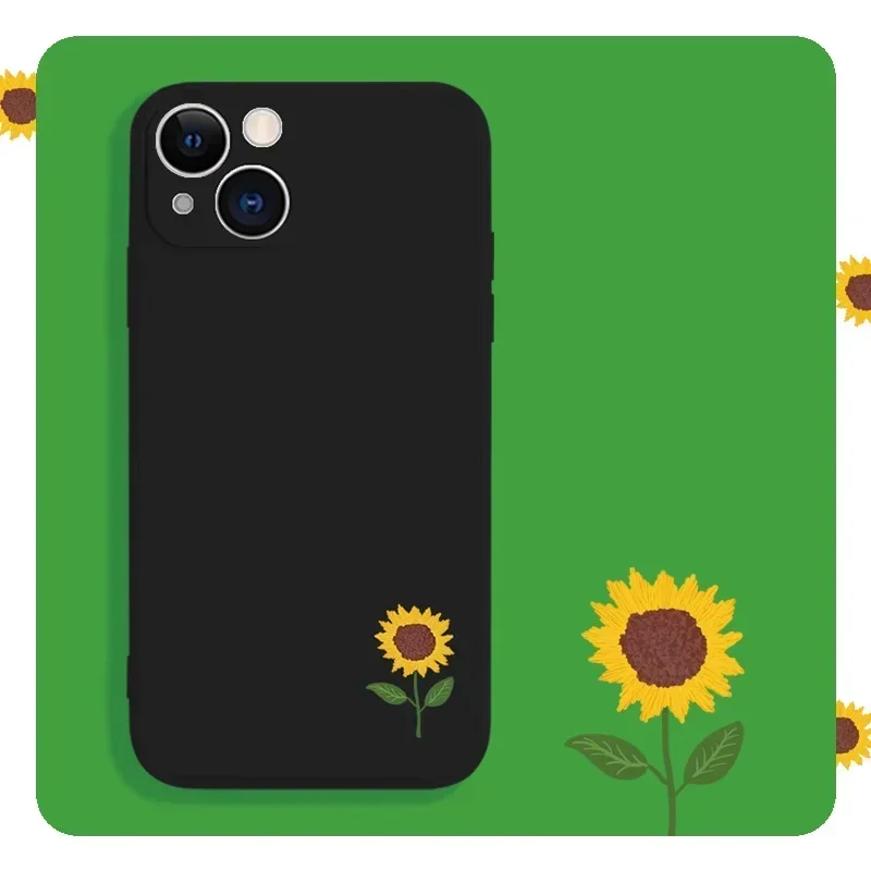 Sunny Sunflower Art Black Silicone Phone Case Cover