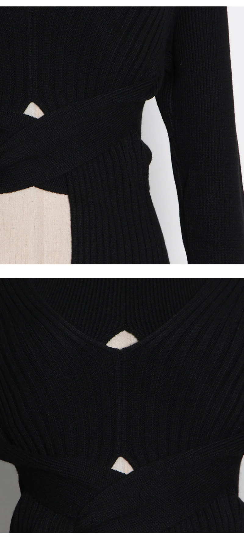 pullover sweater 22 Spring and Autumn Personality Asymmetric Sexy Hollow Split Splicing Slim Bow Tie High Neck Long Sleeve Sweater Sweater Sweaters