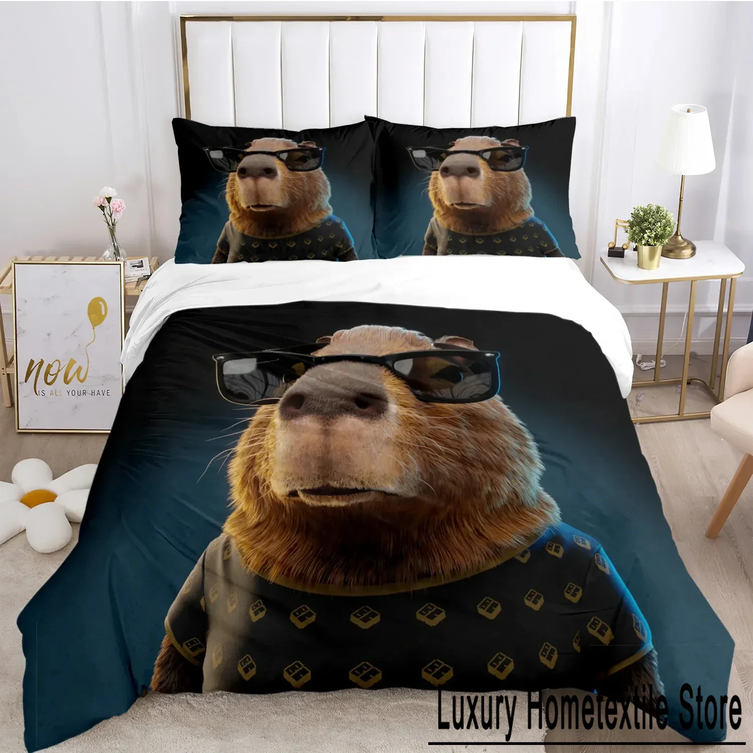 Funny Capybara Anime Duvet Cover Kawaii Animals Bedding Set Soft Quilt Cover Full Size for Boy Teens Bedroom Decoration