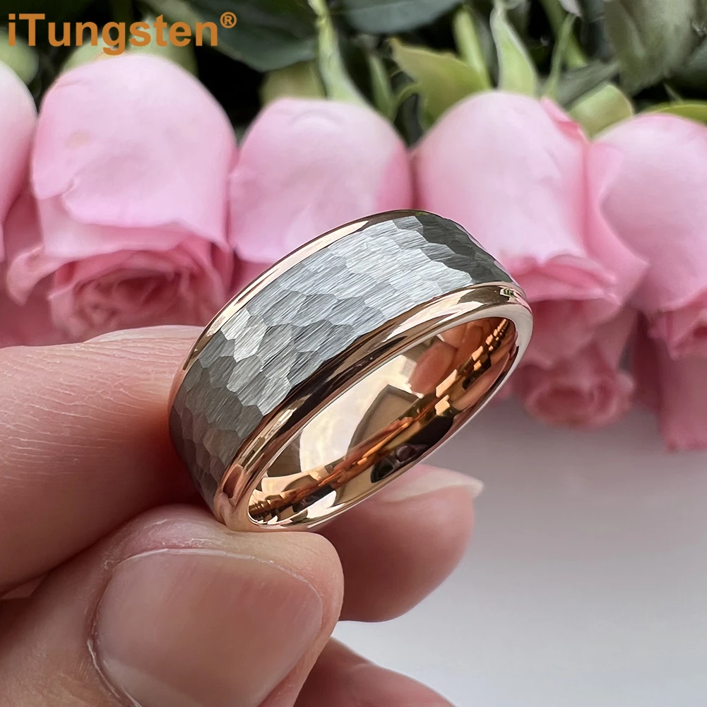 iTungsten 6mm 8mm Quality Hammer Ring Multicolor Tungsten Engagement Wedding Band Men Women Trendy Jewelry Comfort Fit