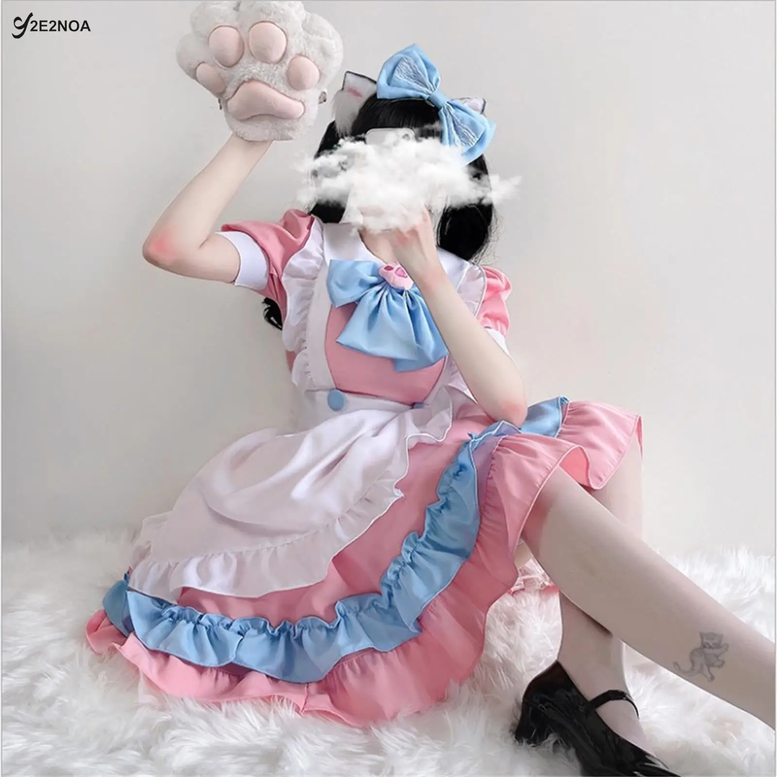Kawaii Lolita Anime empregada roupa Rosa Azul cosplay empregada roupa  Lolita saia traje bonito japonês traje cosplay anime roupa