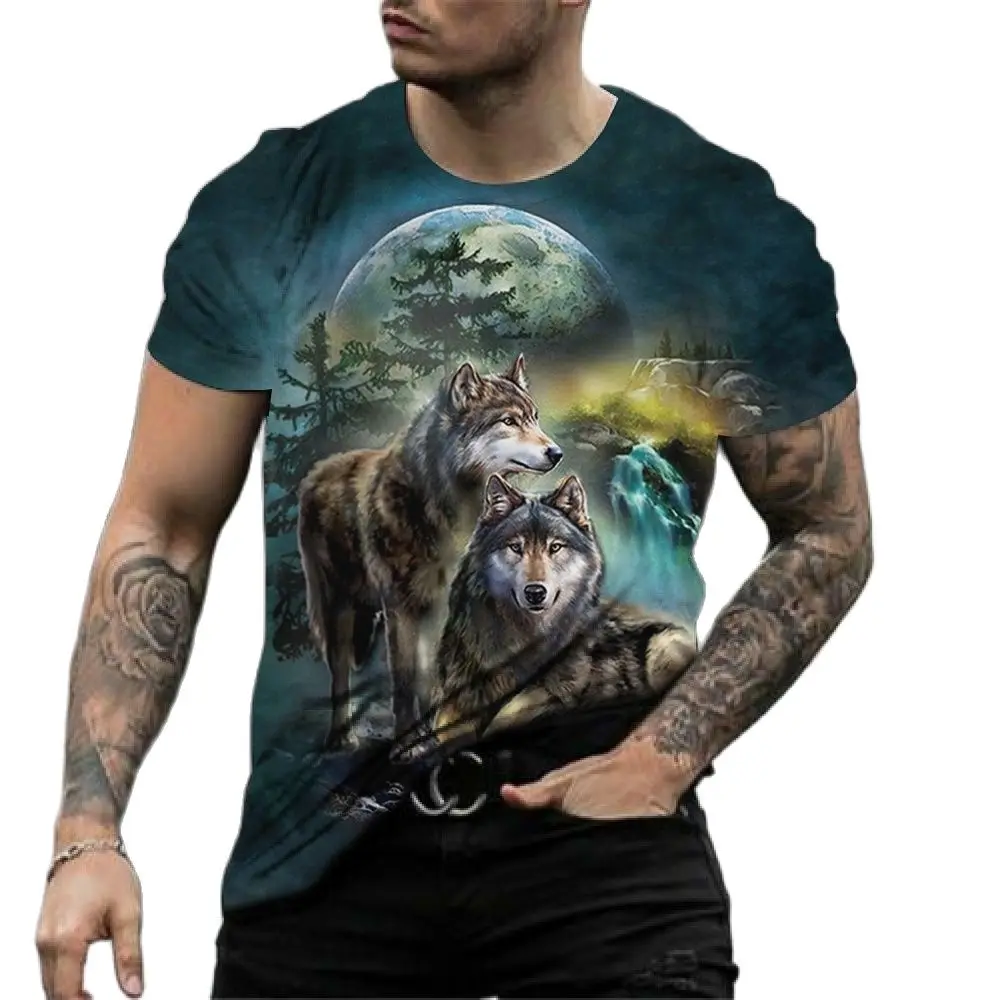 

Vintage T Shirt Mens 3D Animal Print Short Sleeve Tops Casual Streetwear Wolf Graphics T-shirt Oversized Tee Fashion Clothing