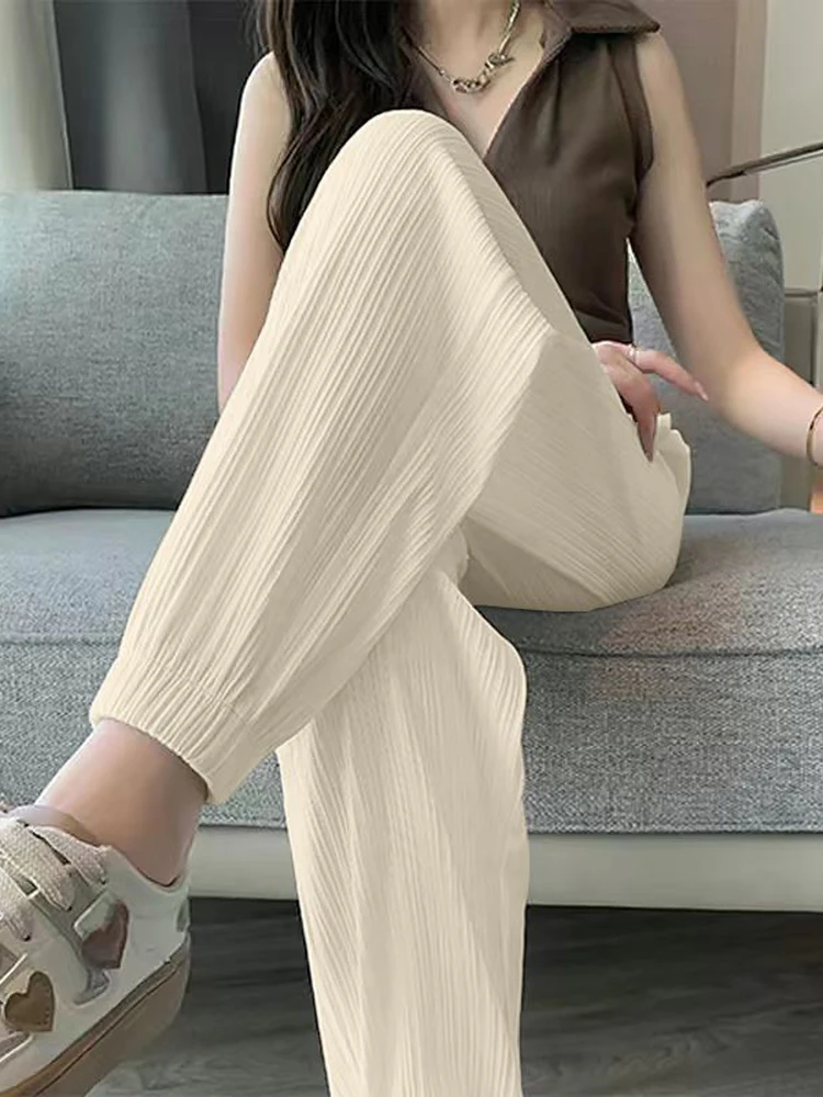 سراويل نسائية واسعة الساق ، خصر مرن