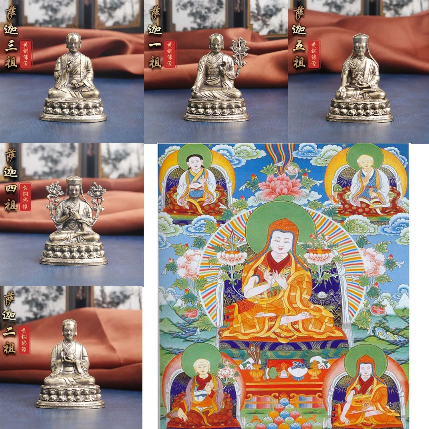 

Wholesale Pocket Buddha statue Tibet temple Buddha Sakya 5 buddhas statue protective talisman Bless health safety good luck