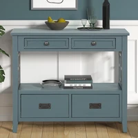 Farmhouse Pine Wood Console Table with Drawers & Storage Shelf in Blue for Entryway/Living Room/Hallway/Kitchen 1