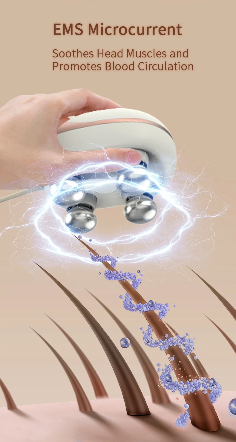 Mini Cordless Scalp Massager EMS Head Massage Machine Waterproof Head Scratcher Body Massager for Deep Cleansing Stress Relax