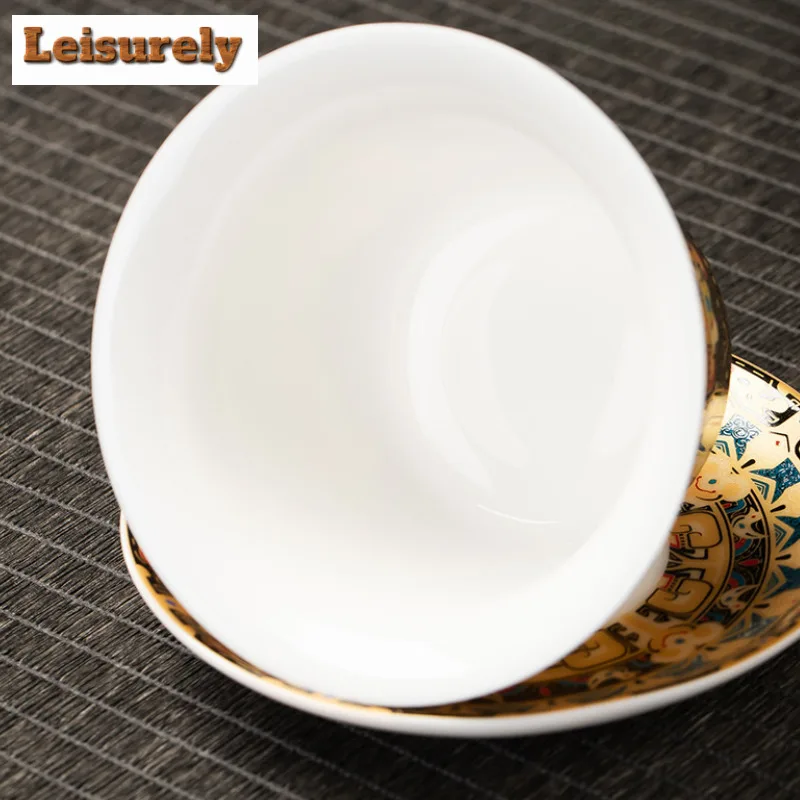Chinese Thangka Gilded Gaiwan Boutique Enamel Color Hovering Lid Tea Tureen Tea Making Cover Bowl Chinese Set Ornaments Gift