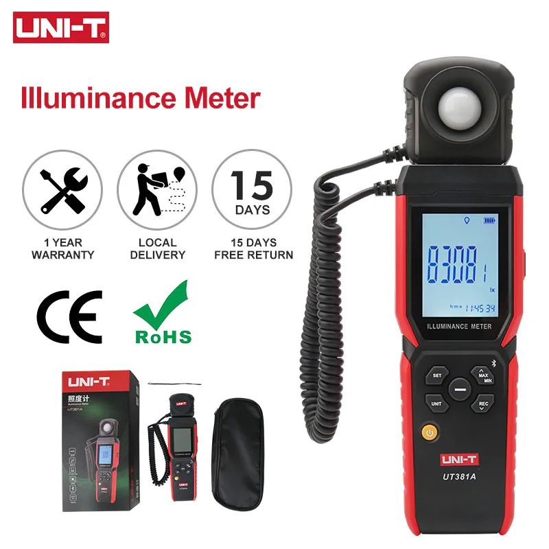 UNI-T Illuminance Meter UT381A 400000 lx Split Rotatable Design Lux Meter Digital Light Meter Photometer With Bluetooth APP