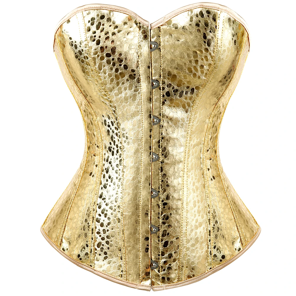 

Sexy Gold Faux Leather Corset Bustier Tops Women Steampunk Gothic Corset Lingerie Burlesque Nightclub Costume Plus Size S-6XL