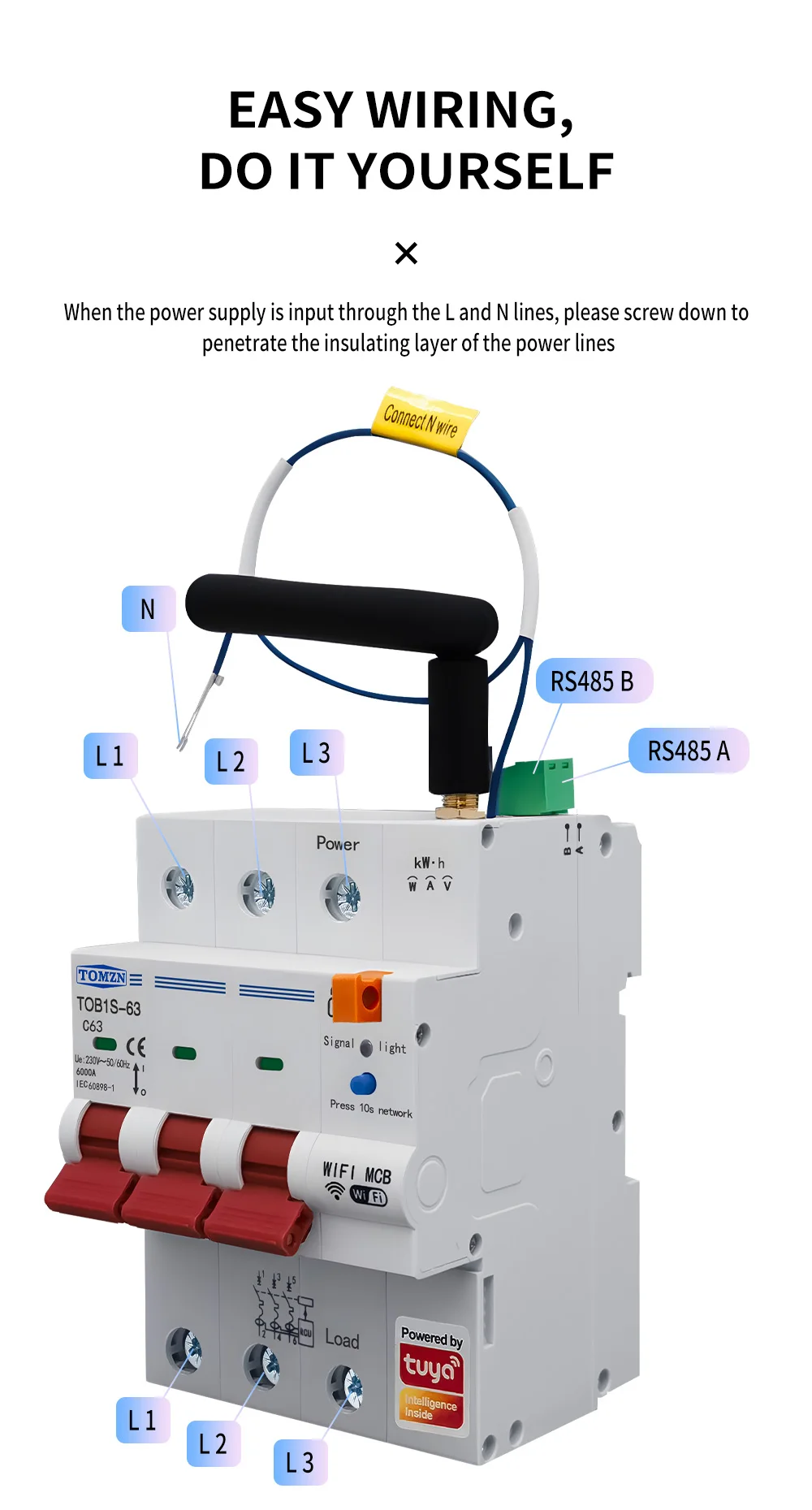 Three Phase 3P+N WIFI Smart Circuit Breaker TUYA Smartlife RS485 Modbus Lock Din