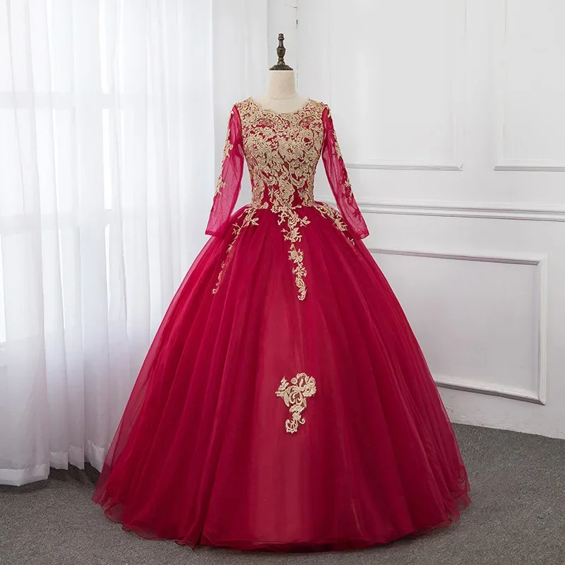 Bomaris Long Sleeves Quinceanera Dresses Masquerade Vestidos De 15 Anos Vintage Applique Floor-Length Princess Party Customized