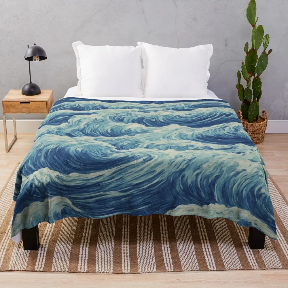 

Sea Waves Throw Blanket Luxury Brand fluffy Custom Blankets
