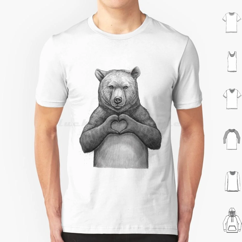 Orso Con Amore T Shirt Cotone Uomo Donna Fai Da Te Stampa Orso Amore Cuore Orsi Animali Adorabili Soffici Zampe Selvagge Della Fauna Selvatica Nere